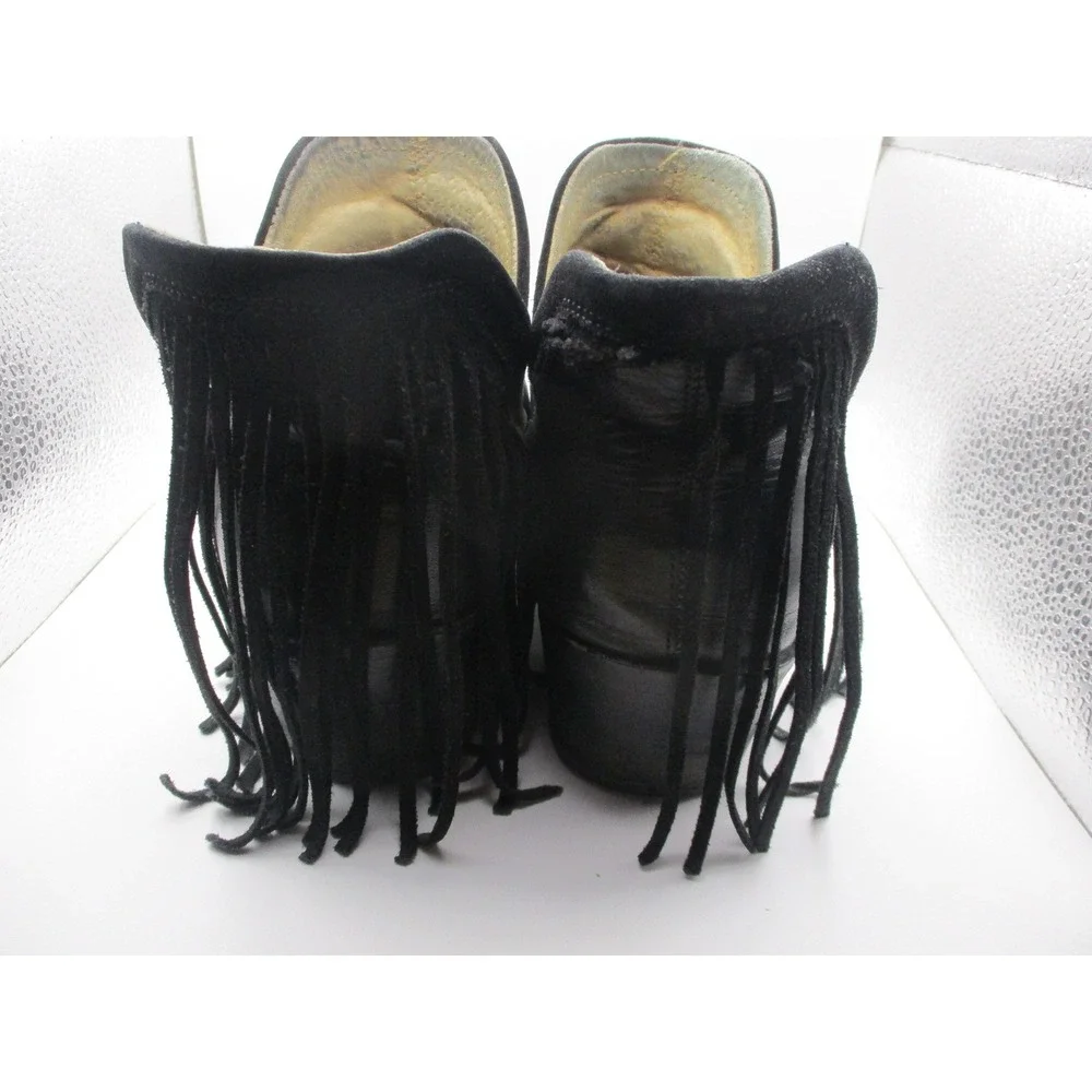 Black‎ Leather Star Studded Pointed Toe Ankle Boots Leopard Print Lining Womens